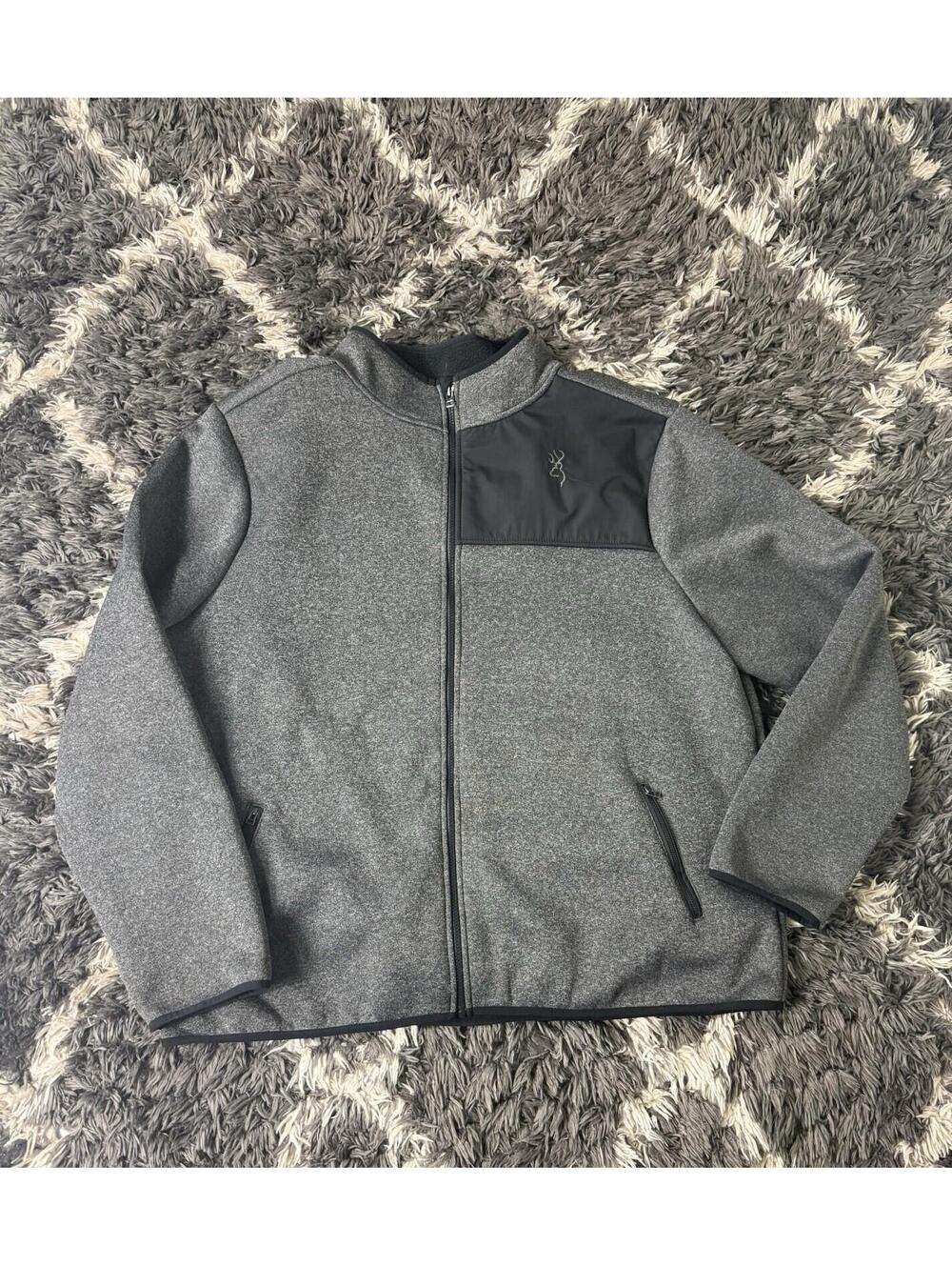 Browning Fleece Jacket Mens XL Gray Sherpa Lined Full Zip Outdoor Hunting